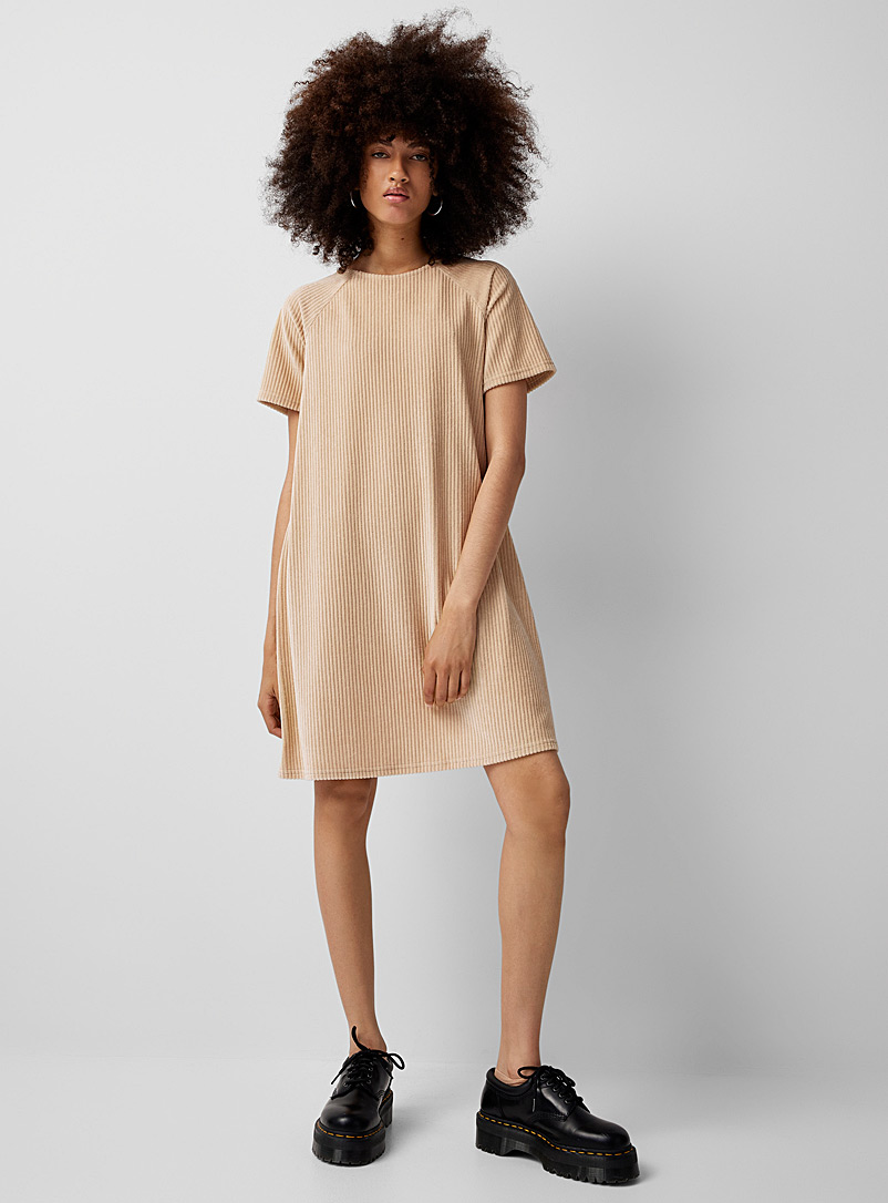Twik: La robe t-shirt velours côtelé Écru/Lin pour femme