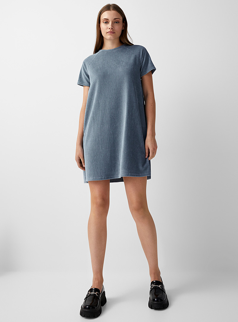 Twik Slate Blue Corduroy T-shirt dress for women