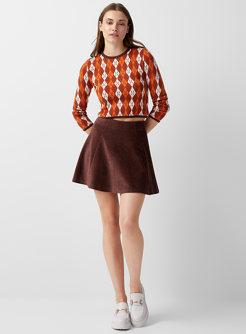 Twik Medium Brown Flared corduroy skirt for women