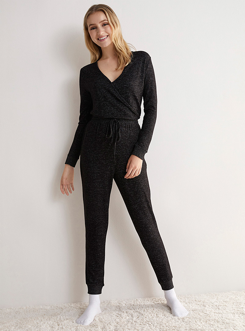 Miiyu x Twik Black Heathered knit lounge jumpsuit for women