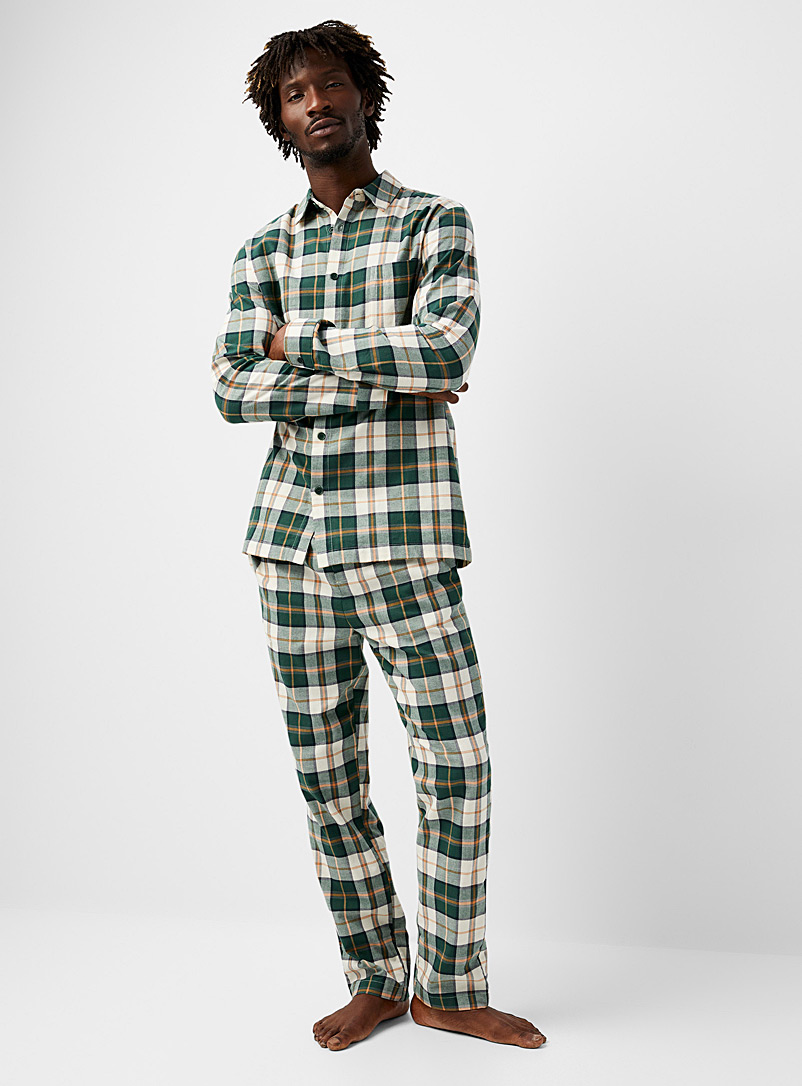 Le 31 Patterned Green Green check organic cotton pyjama set for men