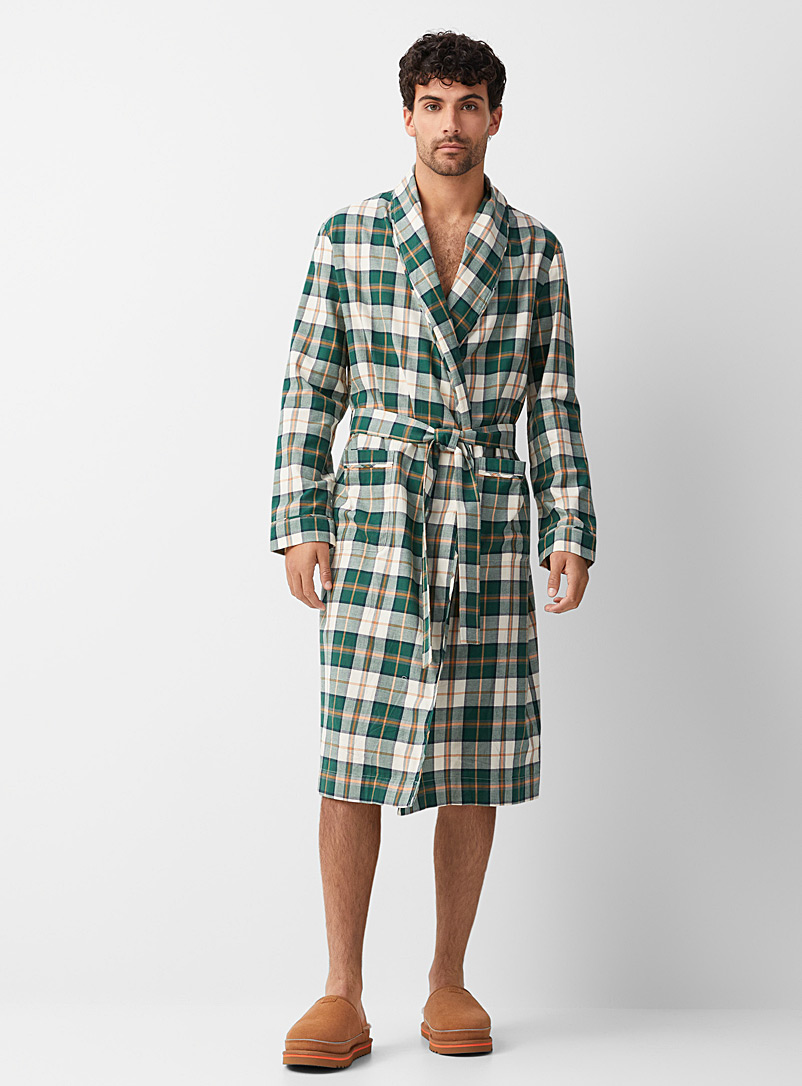 Le 31 Assorted green  Check organic cotton robe for men