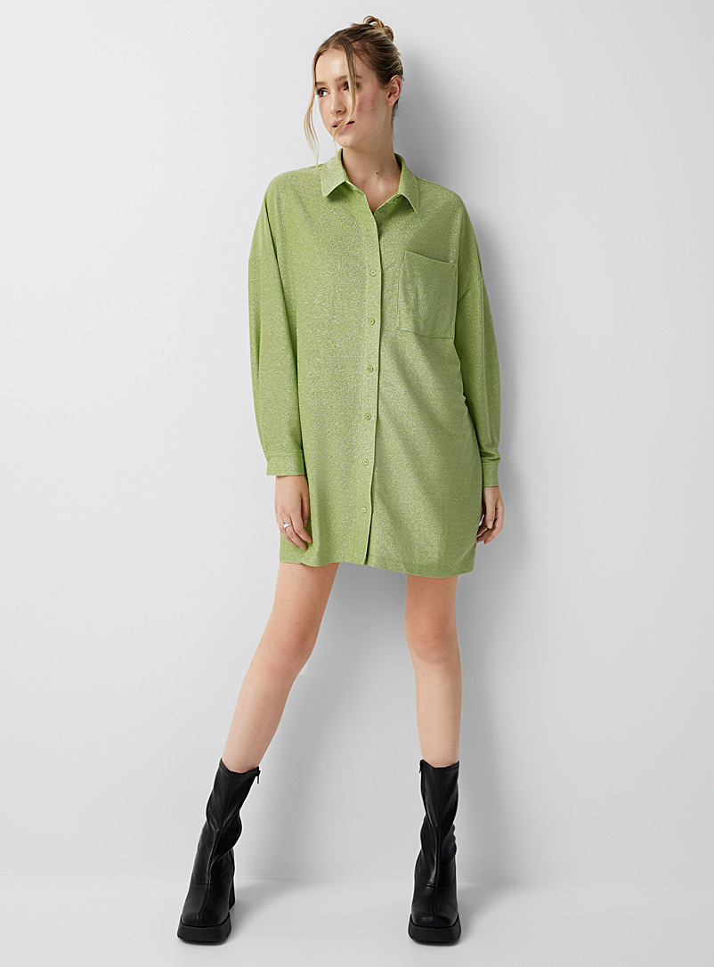 Twik Lime Green Shimmering shirtdress for women
