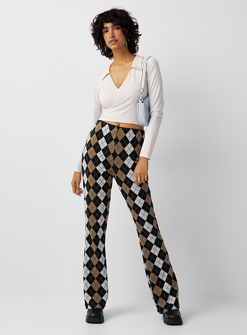 Twik Patterned Brown Patterned knit flared pant for women