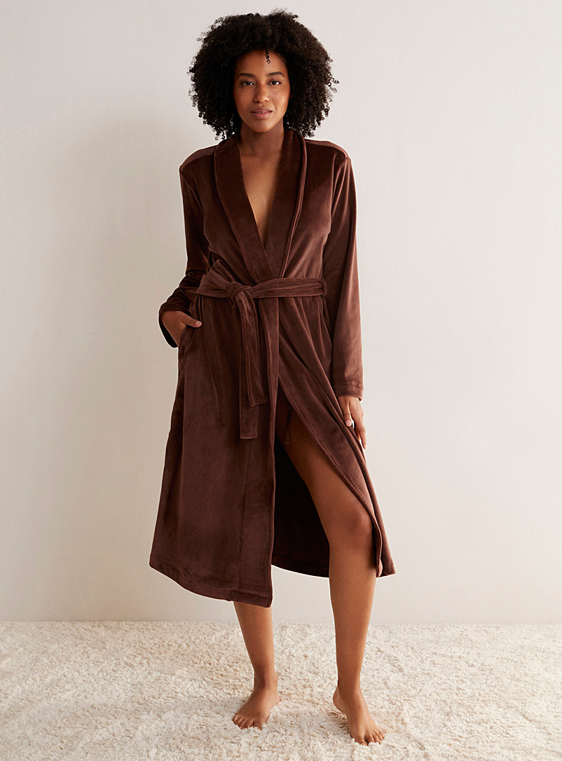 Miiyu Brown Shawl-neck polar fleece robe for women