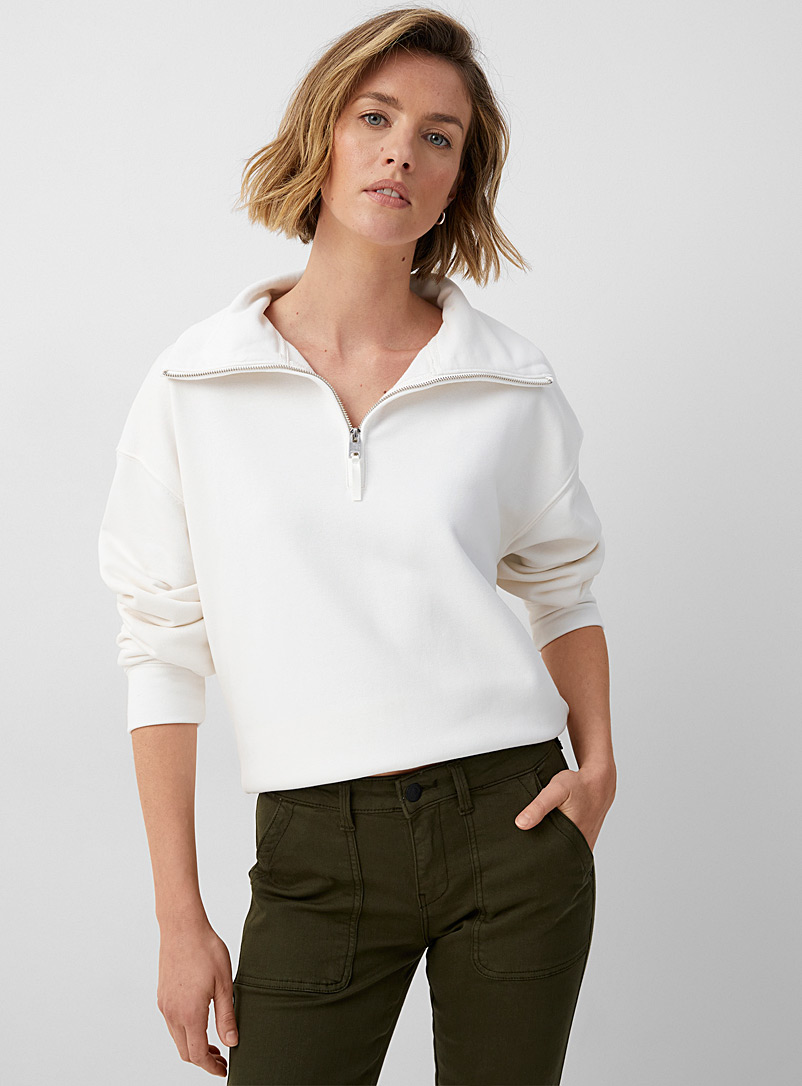 Contemporaine: Le sweat col zippé couleur primaire Blanc pour femme