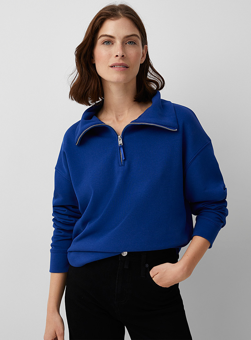Contemporaine Sapphire Blue Primary colour zip-collar sweatshirt for women
