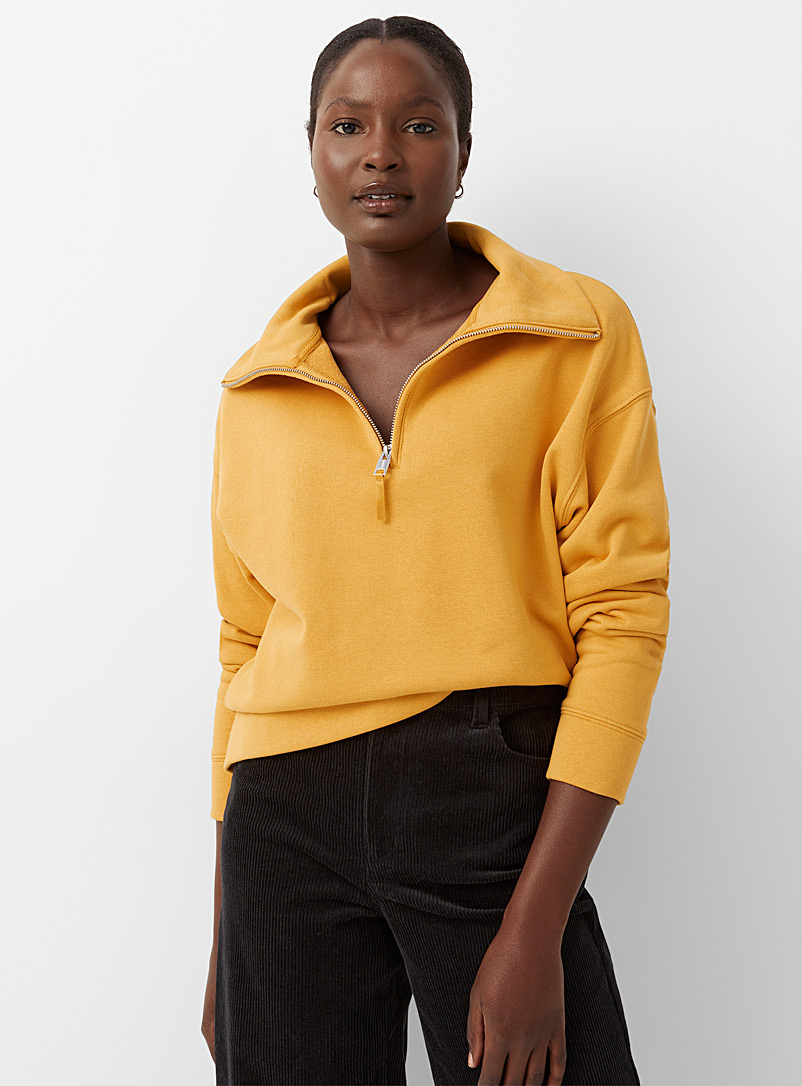 Contemporaine Golden Yellow Primary colour zippered collar sweatshirt for women