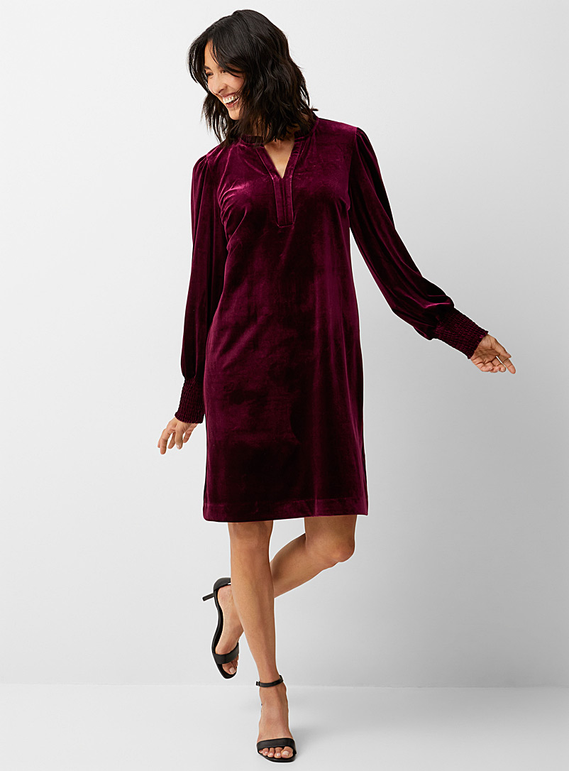 Contemporaine Medium Pink Puff-sleeve velvet dress for women