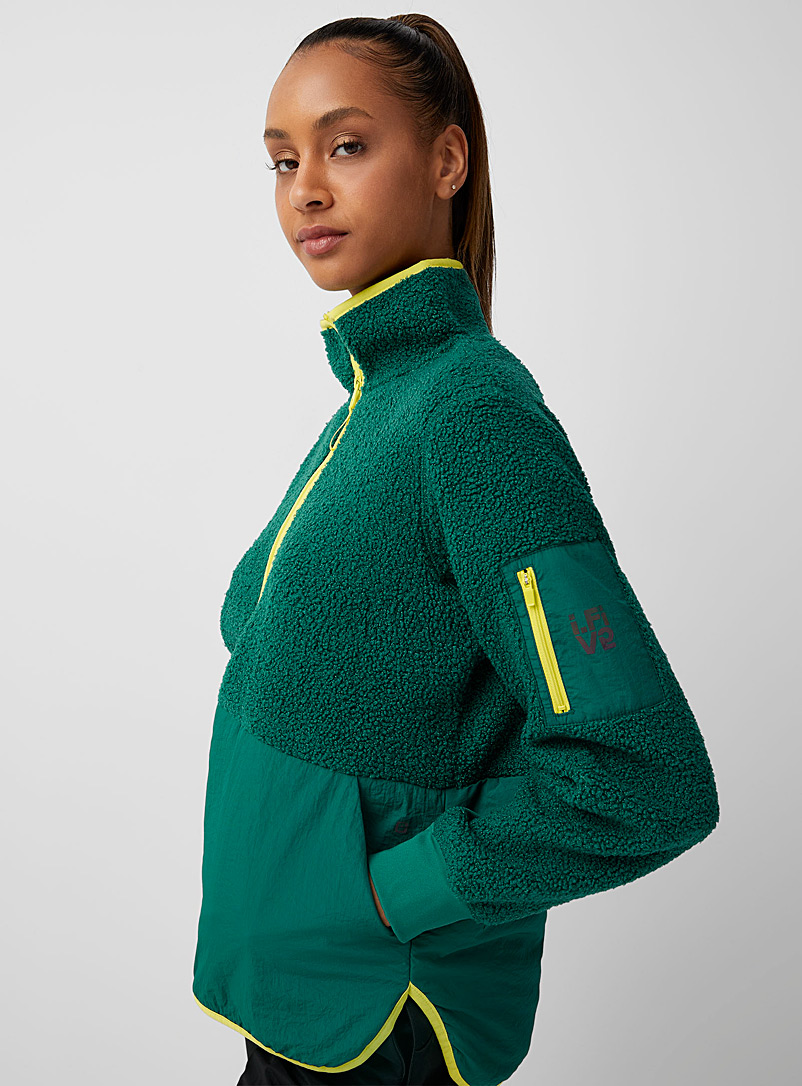 I.FIV5 Mossy Green Zip-collar sherpa sweatshirt for women