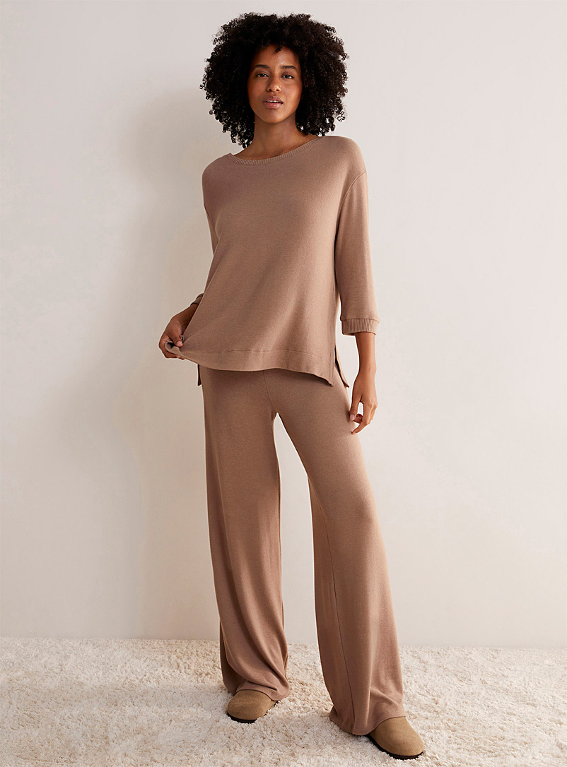 Miiyu Brown Brushed-knit lounge pant for women