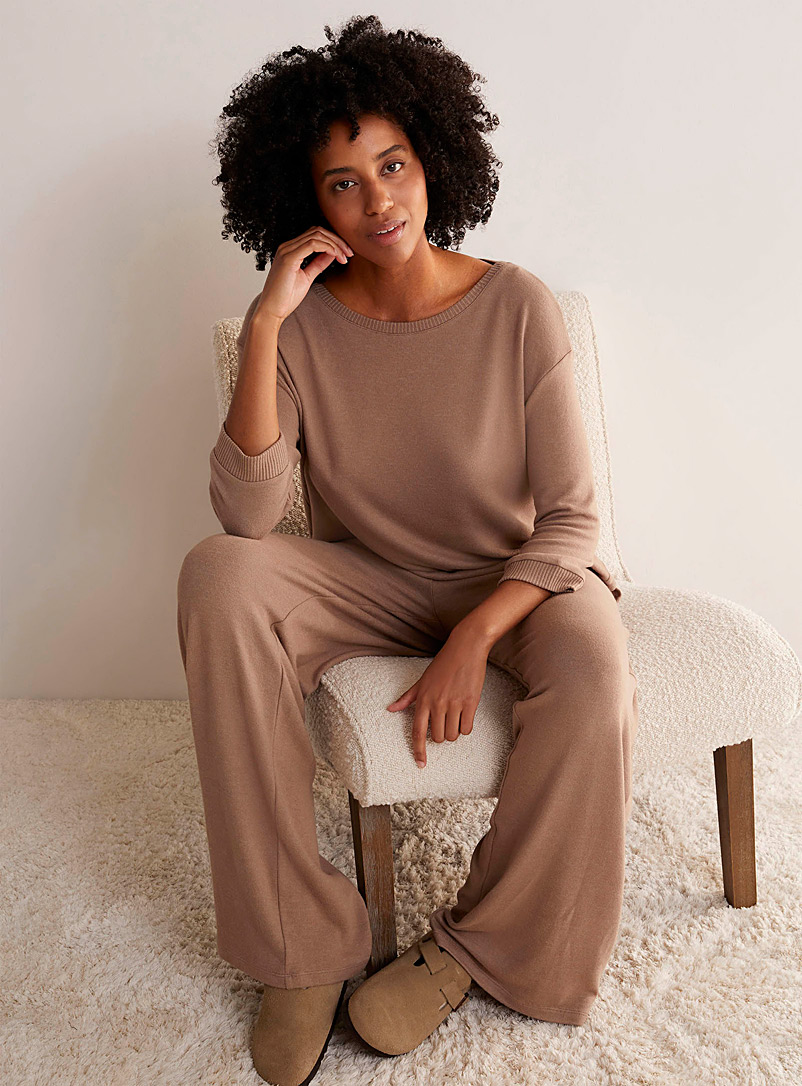 Miiyu Brown Brushed-knit lounge sweater for women