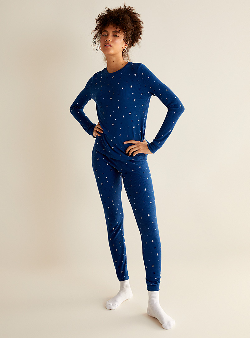 Miiyu x Twik: Le legging de nuit gaufré minimotifs Bleu foncé pour femme