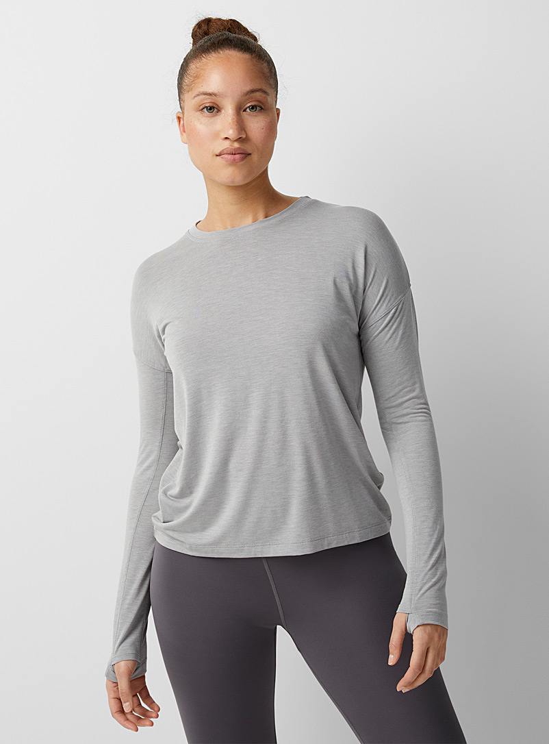 I.FIV5 Grey Drop-shoulder ultra-soft tee for women