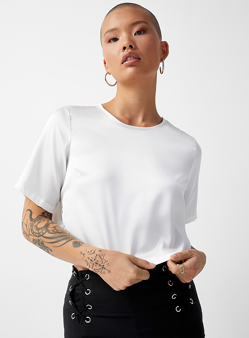Twik Ivory White Satiny cropped blouse for women