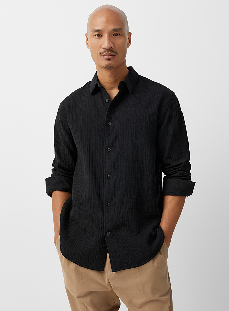 Le 31 Black Crinkled cotton shirt Comfort fit for men