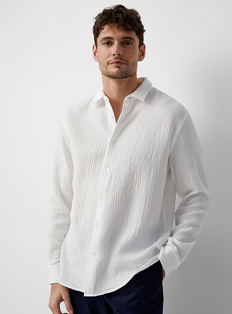 Le 31 White Crinkled cotton shirt Comfort fit for men