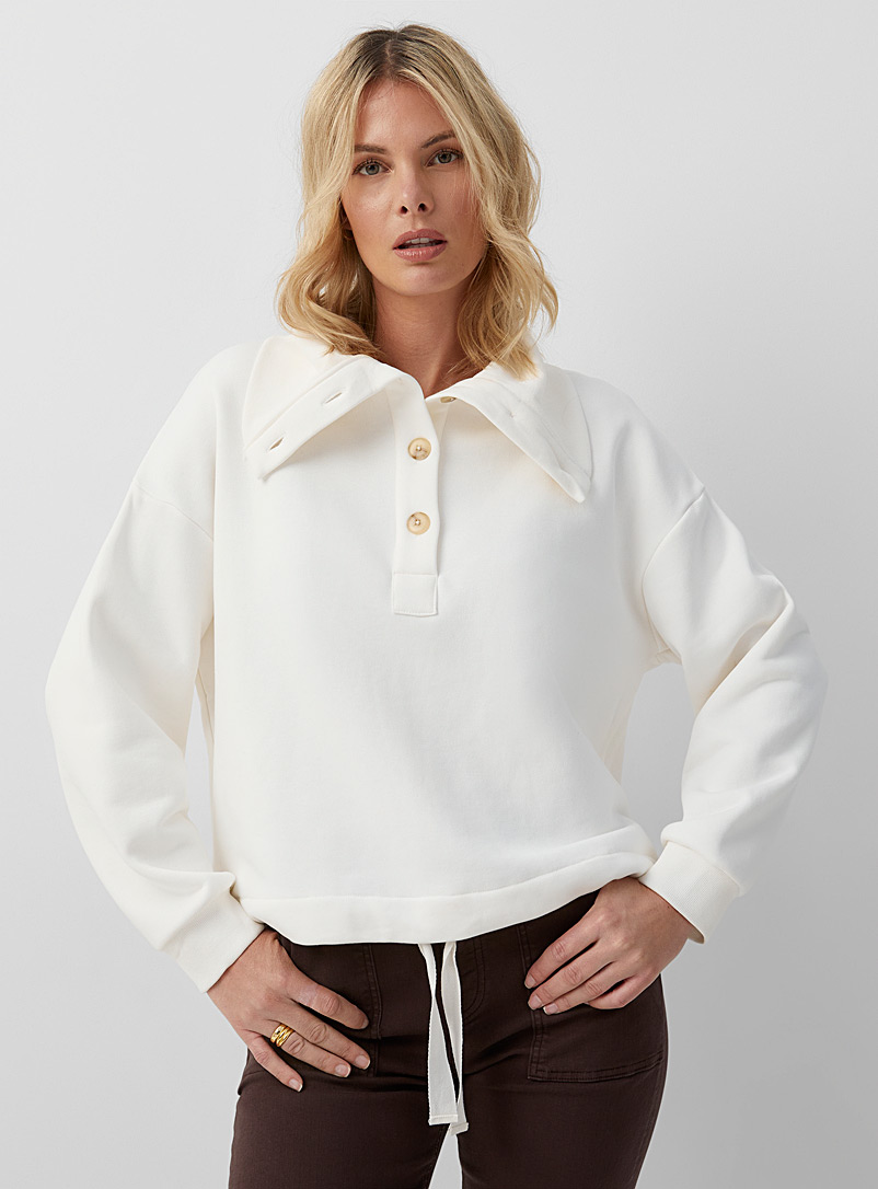 Contemporaine White Buttoned collar boxy-fit sweatshirt for women