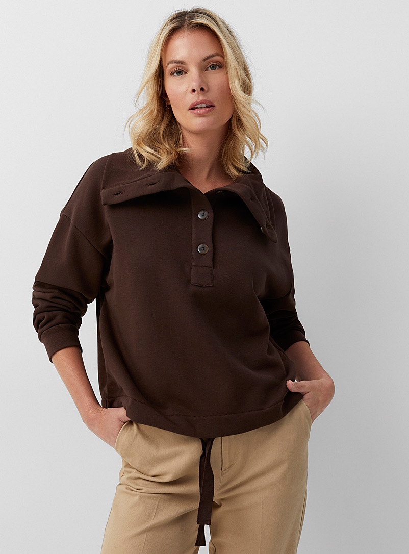 Contemporaine Brown Buttoned collar boxy-fit sweatshirt for women