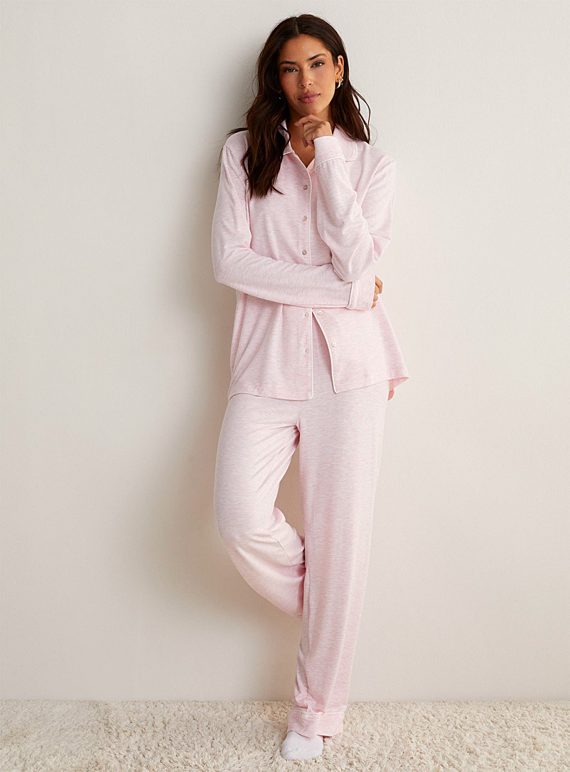 Miiyu: L'ensemble pyjama long liséré doux modal Rose pour femme
