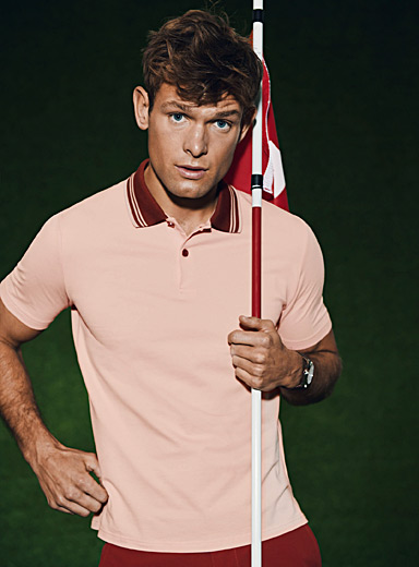 I.FIV5 Dusky Pink Striped-collar piqué golf polo for men