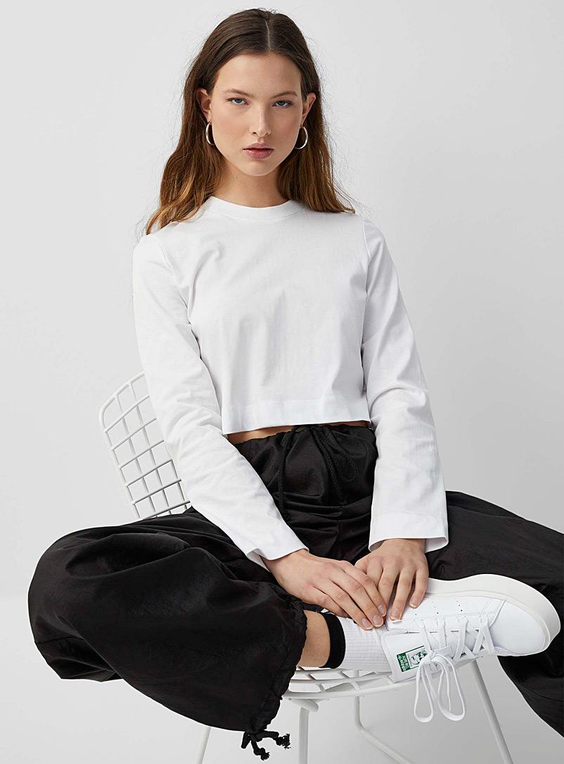 Twik White Long-sleeve cropped boxy-fit T-shirt for women
