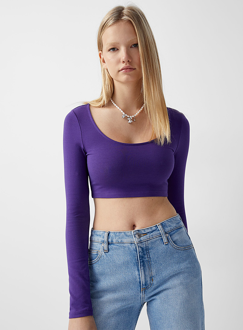 Twik Purple Cropped scoop-neck T-shirt for women