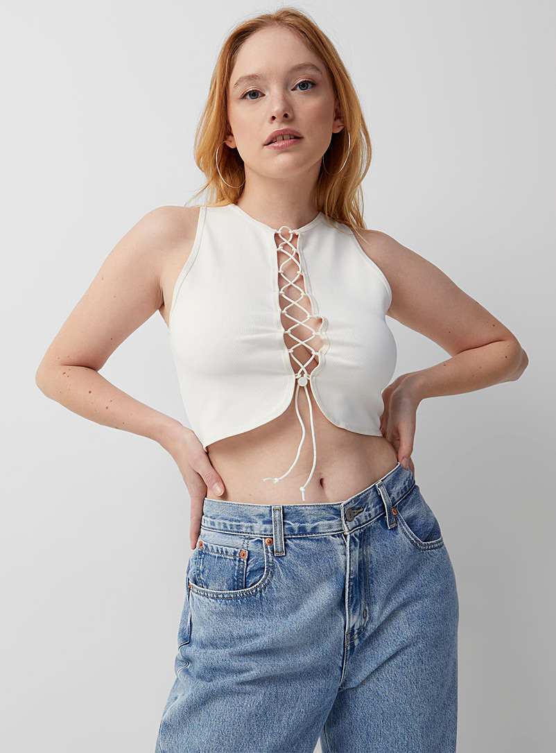 Twik Ivory White Central lacing cami for women