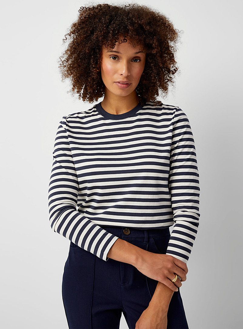 Contemporaine Dark Blue Contrasting stripe T-shirt for women