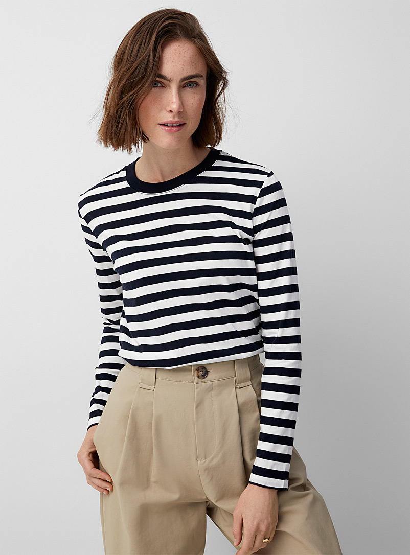 Contemporaine Patterned Blue Contrasting stripes T-shirt for women