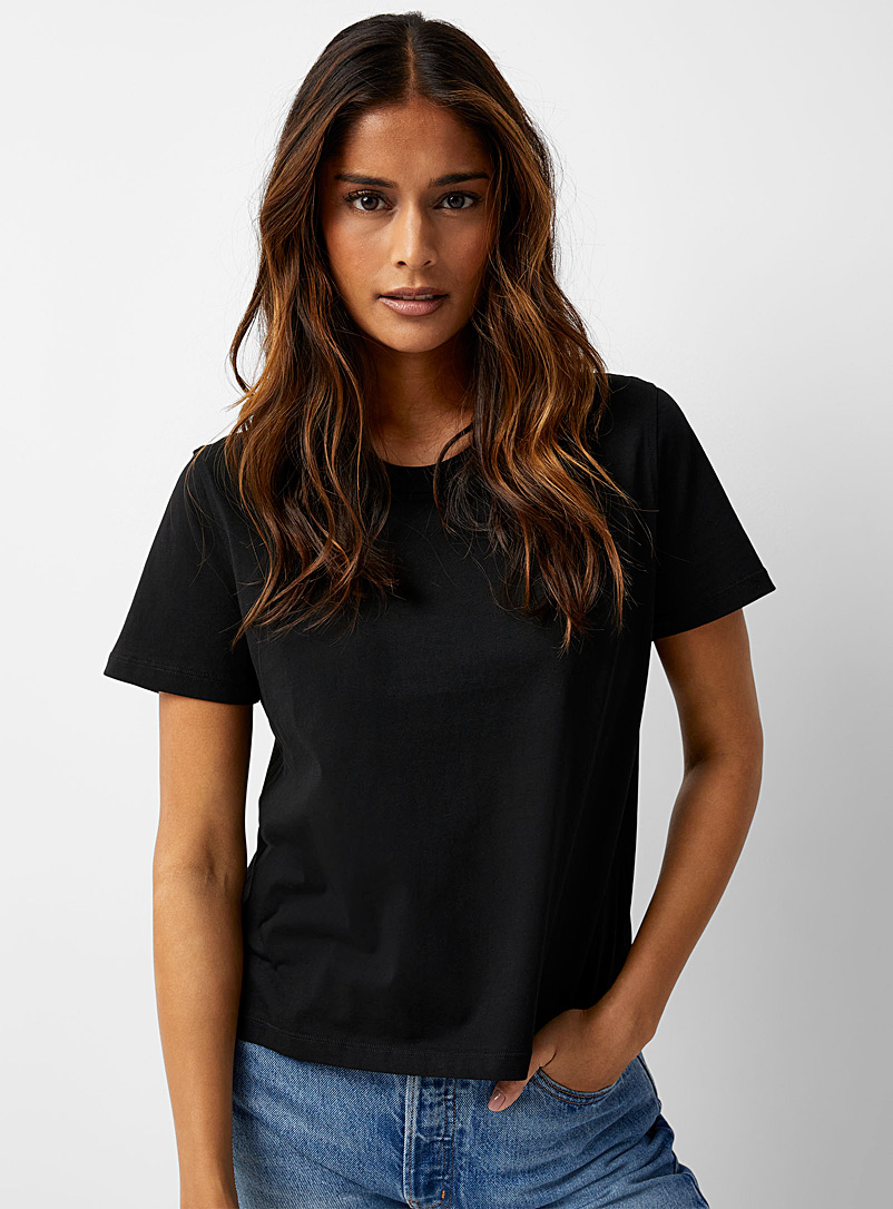 Contemporaine Black Organic cotton cropped T-shirt for women