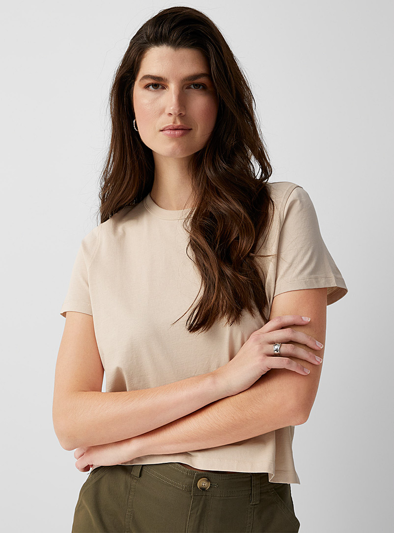 Contemporaine Ecru/Linen Organic cotton cropped T-shirt for women