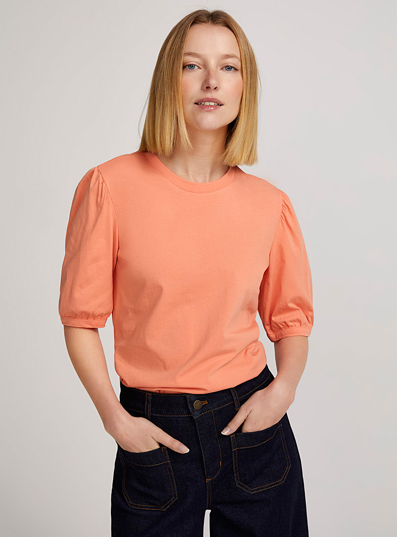 Contemporaine Peach Puff-sleeve organic cotton T-shirt for women