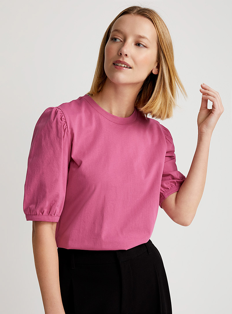 Contemporaine Medium Pink Organic cotton puff-sleeve T-shirt for women
