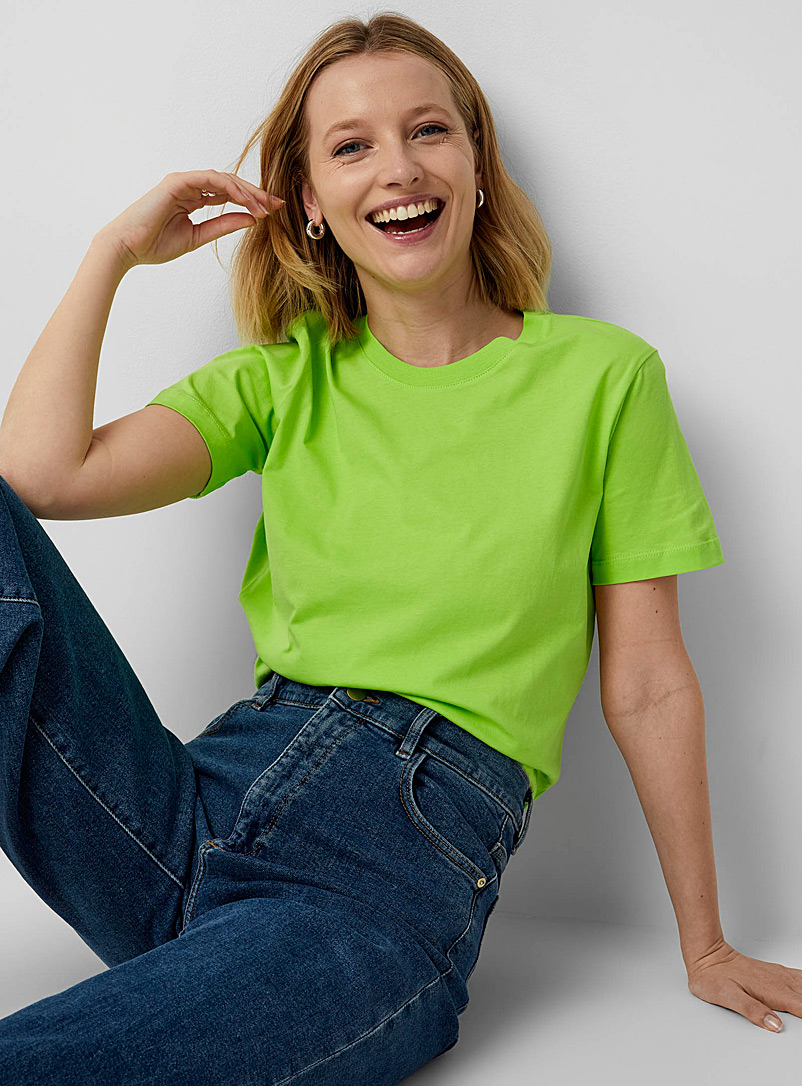 Contemporaine Lime Green Colourful organic cotton crew-neck T-shirt for women
