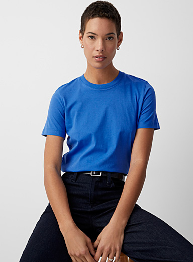 Contemporaine Sapphire Blue Colourful organic cotton crew-neck T-shirt for women