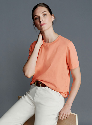 Contemporaine Peach Colourful organic cotton crew-neck T-shirt for women