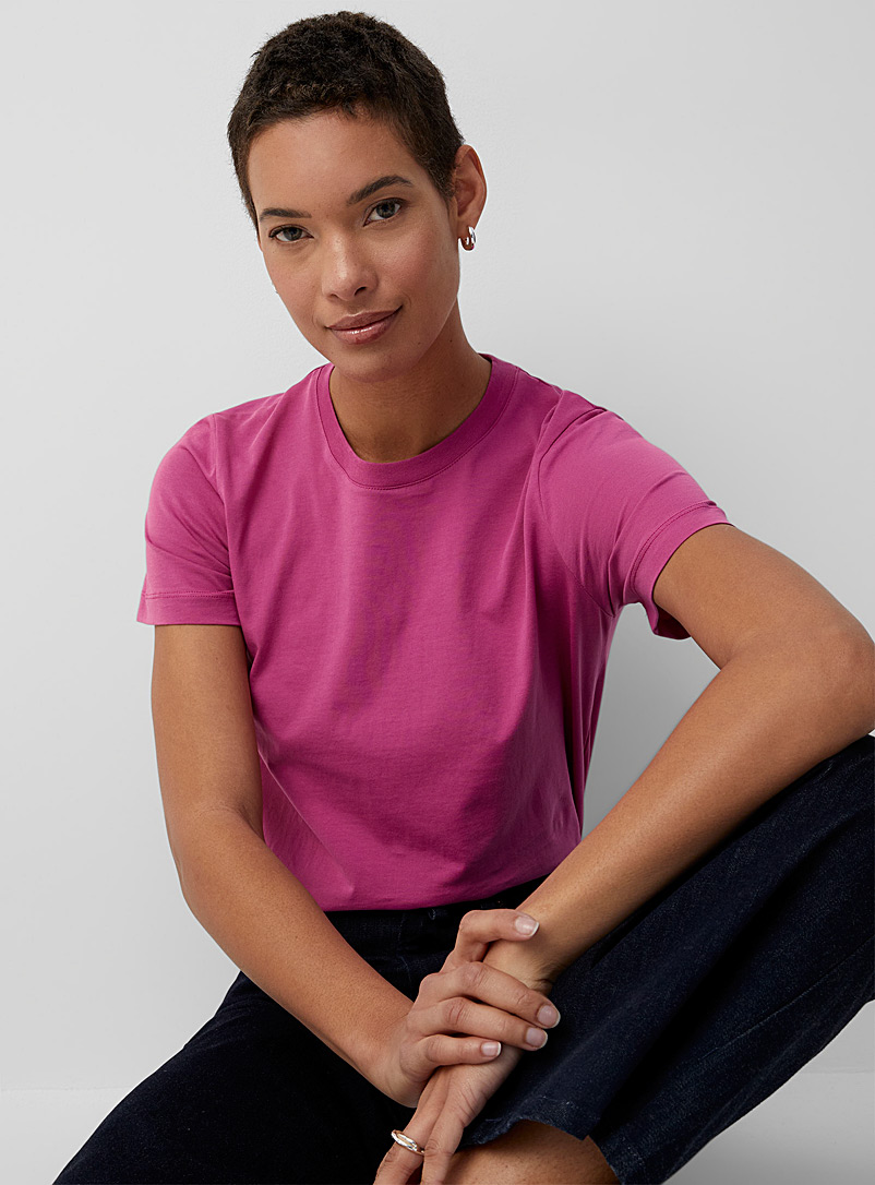 Contemporaine Medium Pink Colourful organic cotton crew-neck T-shirt for women