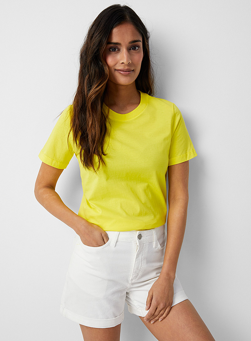 Contemporaine Bright Yellow Colourful organic cotton crew-neck T-shirt for women