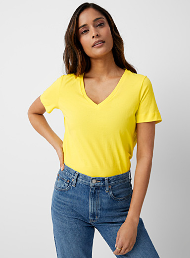 Contemporaine Bright Yellow V-neck organic cotton T-shirt for women