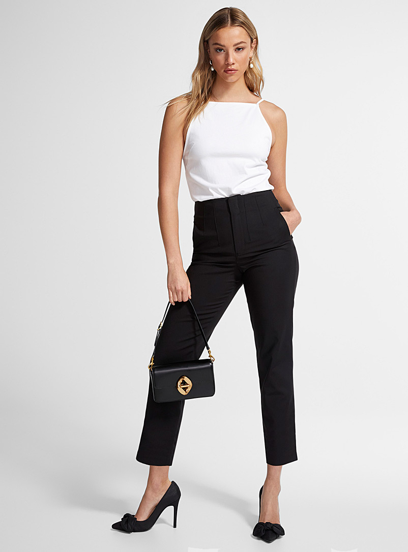 High Waist Slim Tapered Ankle Pants - Preview - Black