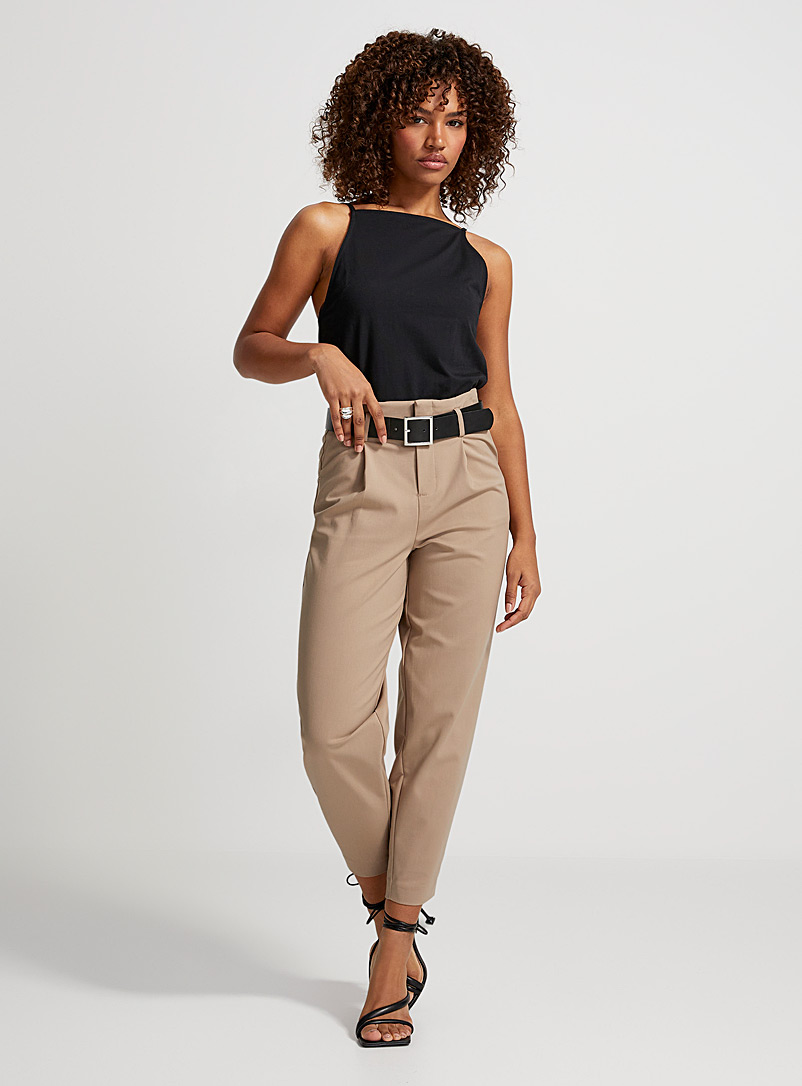Icône Beige Belted balloon pant for women