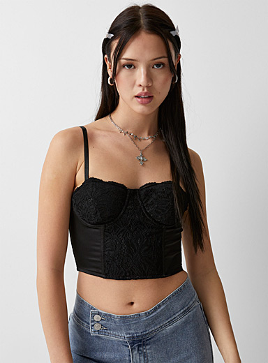 Twik Black Satin and lace bustier for women