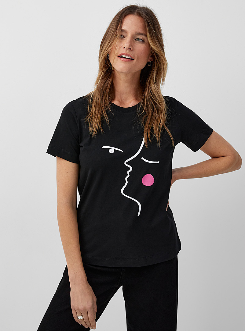 Contemporaine Patterned Black Pink hope T-shirt for women