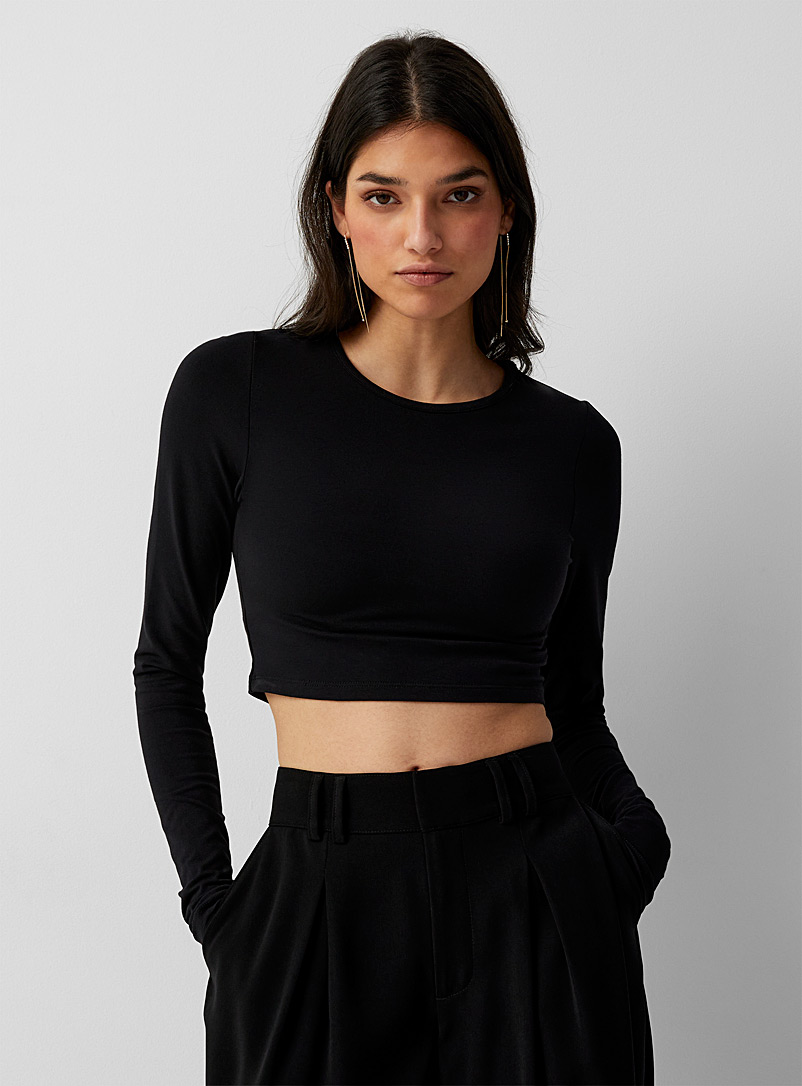 Icône Black Long-sleeve cropped crew-neck T-shirt for women