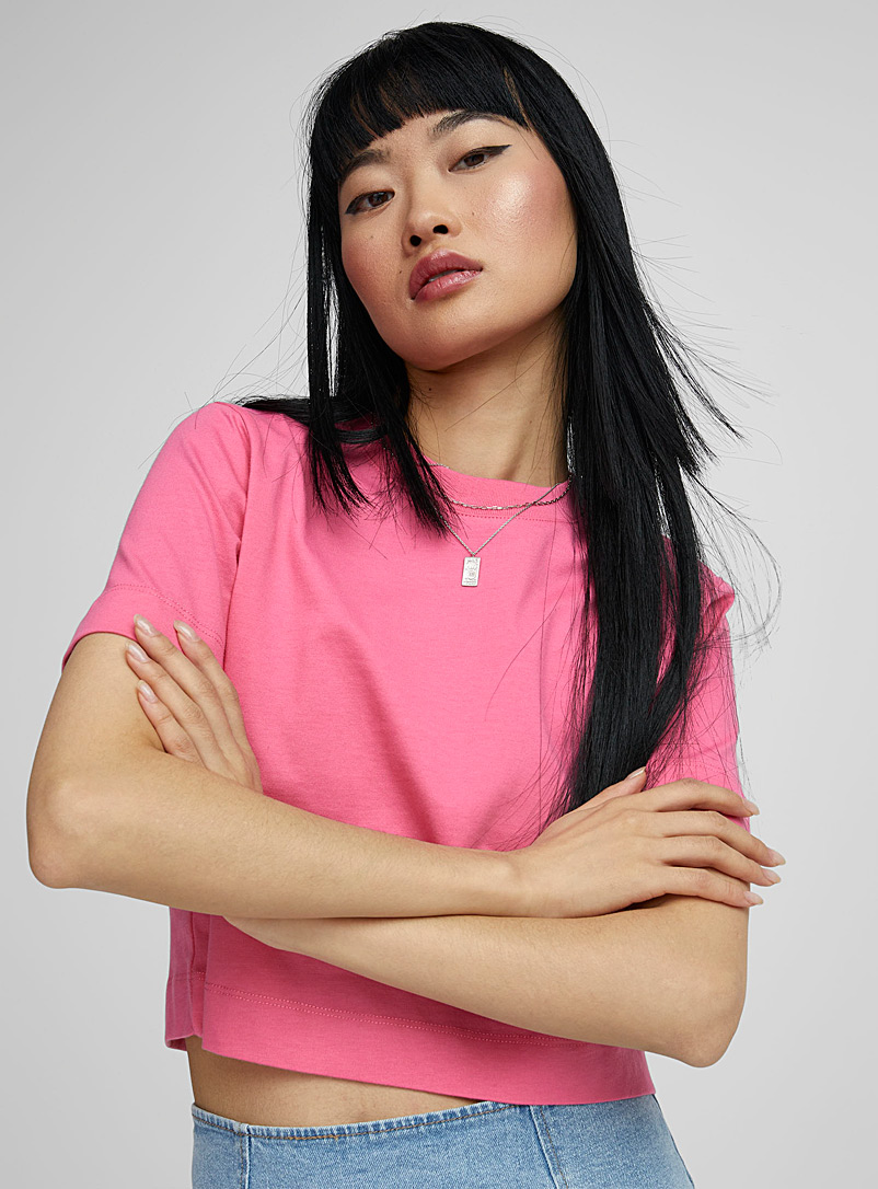 Twik Medium Pink Organic cotton boxy-fit loose T-shirt for women