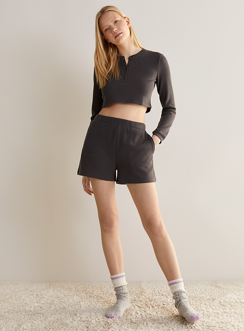 Miiyu x Twik Charcoal Waffled knit lounge shorts for women