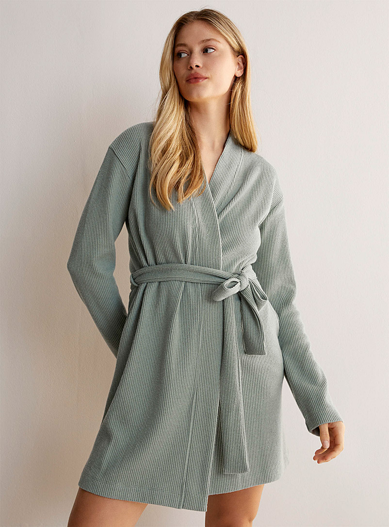 Miiyu x Twik Green Recycled polyester waffled knit bathrobe for women
