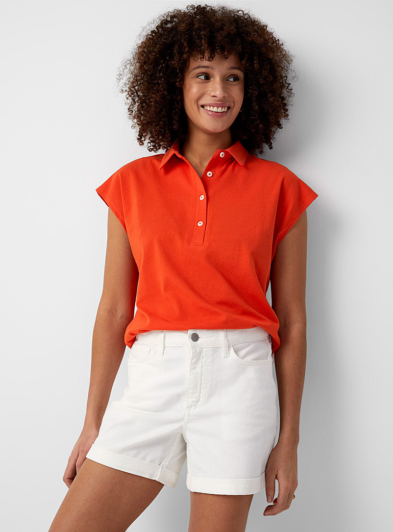 Contemporaine Tangerine Cap-sleeve loose polo for women