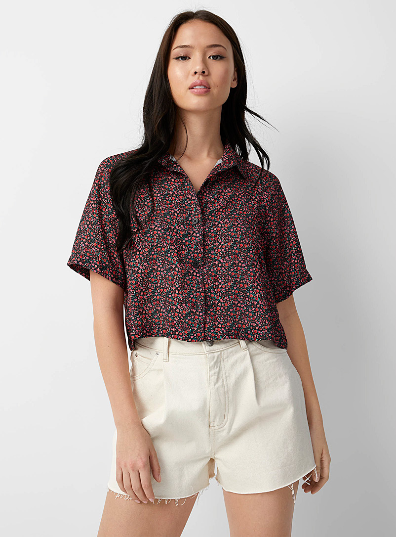 Twik Patterned Red Floral print boxy-fit shirt for women